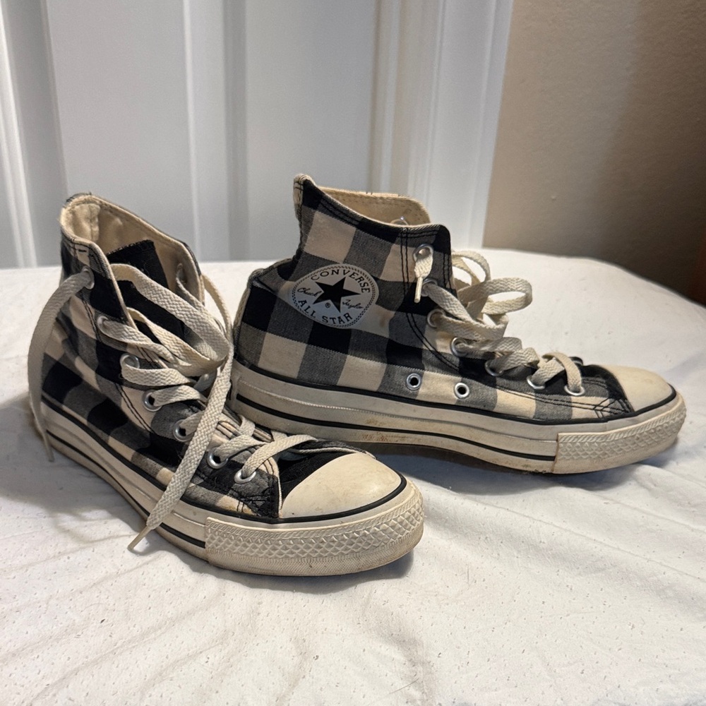 Converse Black and Cream Plaid High-Tops